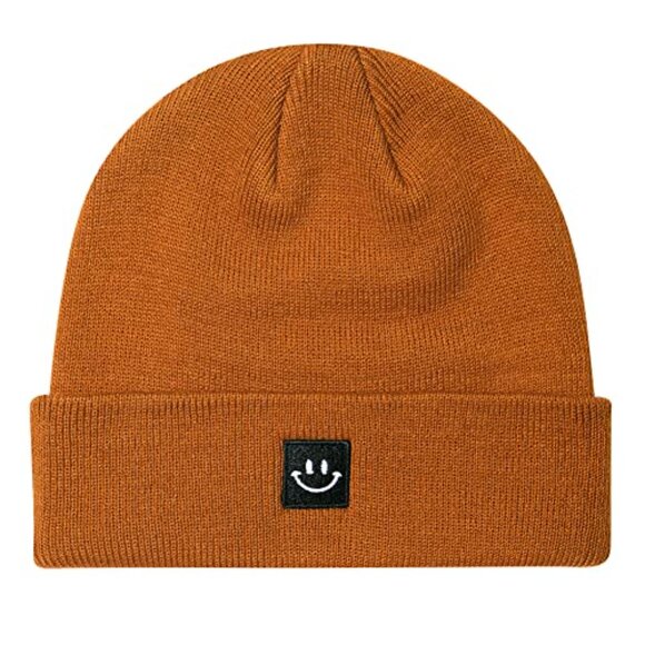 Knit Beanie Hat 2Pack Stretchable Fabric One Size Fit All Unisex Happy Face main image 4